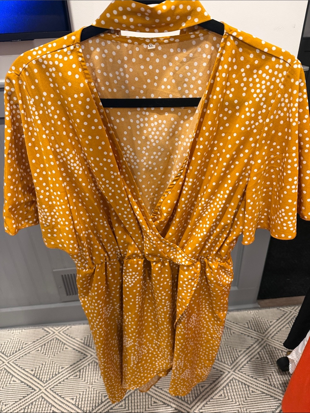 SHEIN Mustard Yellow Polka Dot Wrap Dress